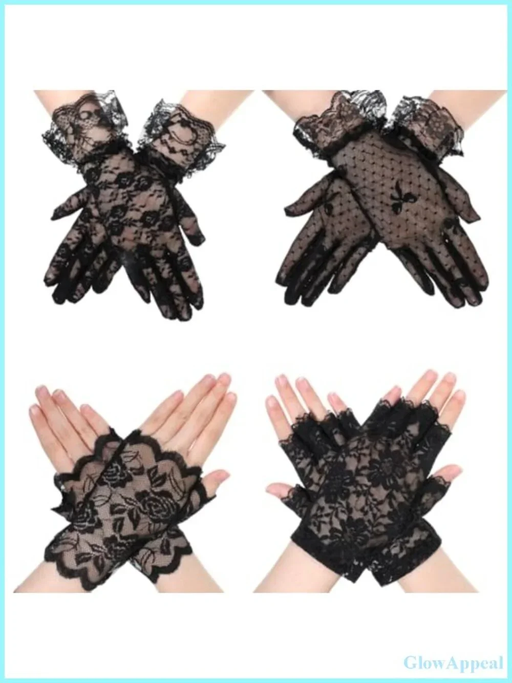 4 Pairs Black Lace Gloves Women Fingerless Tea Party Opera Bridal Vintage
